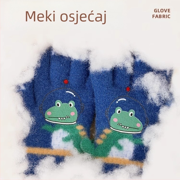 Dječje tople jesensko-zimske rukavice s pet prstiju, dinosaurusima i crtanim filmovima za pisanje prstima, za dječake i djevojčice, zimske, s flis podstavom i otporne na smrzavanje.