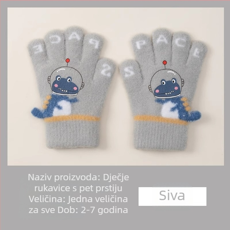 Dječje tople jesensko-zimske rukavice s pet prstiju, dinosaurusima i crtanim filmovima za pisanje prstima, za dječake i djevojčice, zimske, s flis podstavom i otporne na smrzavanje.