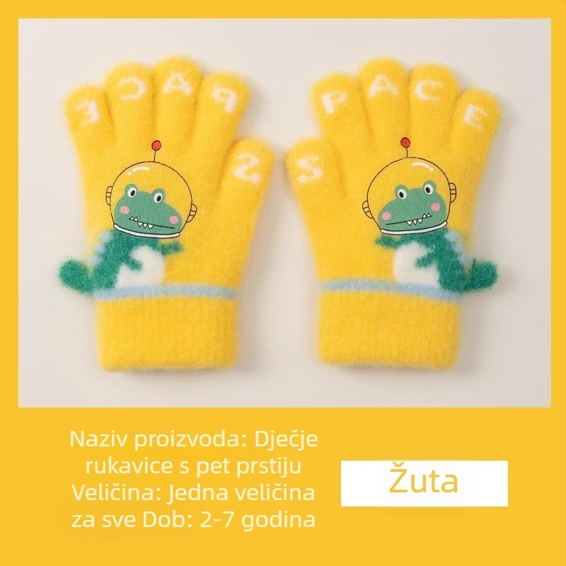 Dječje tople jesensko-zimske rukavice s pet prstiju, dinosaurusima i crtanim filmovima za pisanje prstima, za dječake i djevojčice, zimske, s flis podstavom i otporne na smrzavanje.