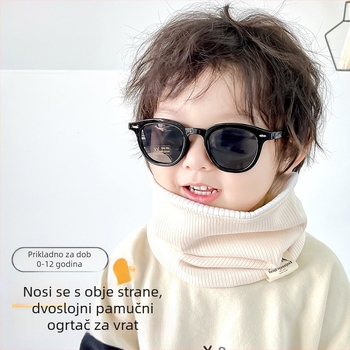 Jesenski i zimski pleteni šal s etiketom od tkanine, jednobojni topli pulover s ovratnikom za dječake i djevojčice, jednostavan dječji dvoslojni šal kontrastne boje