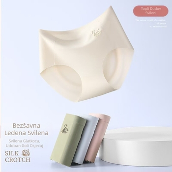 Ženske gaćice od ledene svile, srednjeg struka, za podizanje trbuha, tanke, prozračne, visokoelastične, 3D Apple, za bokove, od čistog pamuka, bakteriostatske, za međunožje, bez tragova