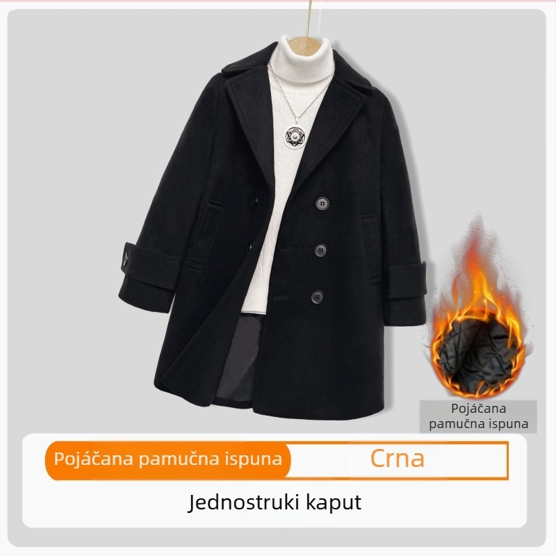 Dječji vuneni kaput od pamuka i zadebljanja, jesenski i zimski vuneni kaput, dječji topli vuneni kaput u korejskom stilu s reverom