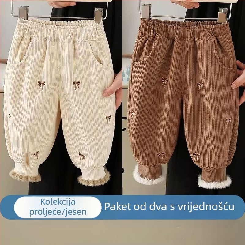 Djevojačke hlače s flis podstavom, jesenske i zimske, zapadnjački stil, ležerne hlače za bebe, dječja zimska odjeća, ležerna vanjska odjeća s zadebljanim nogavicama