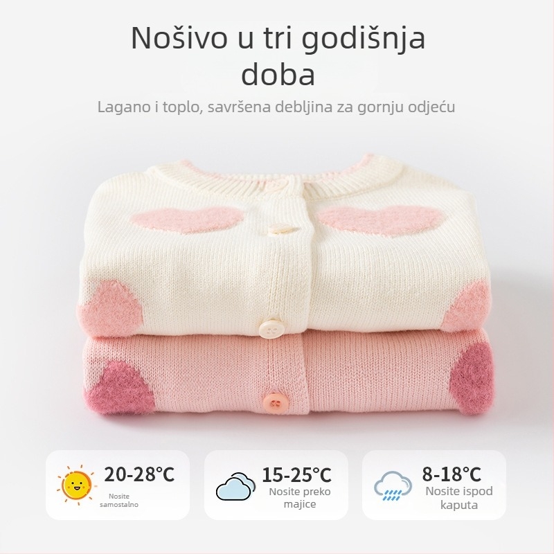Mekani i voštani dječji džemper od čistog pamuka, kategorija a, jesenski i zimski djevojački džemper, kardigan, pleteni dječji kardigan, vanjska odjeća