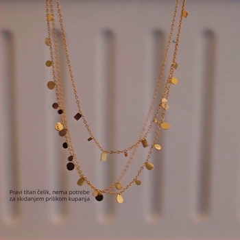 Bezbojna titanijeva čelična super bljeskalica s kapljicama pjenušave vode, mala okrugla ogrlica za žene, složena mala kvadratna ogrlica s lancem ključne kosti