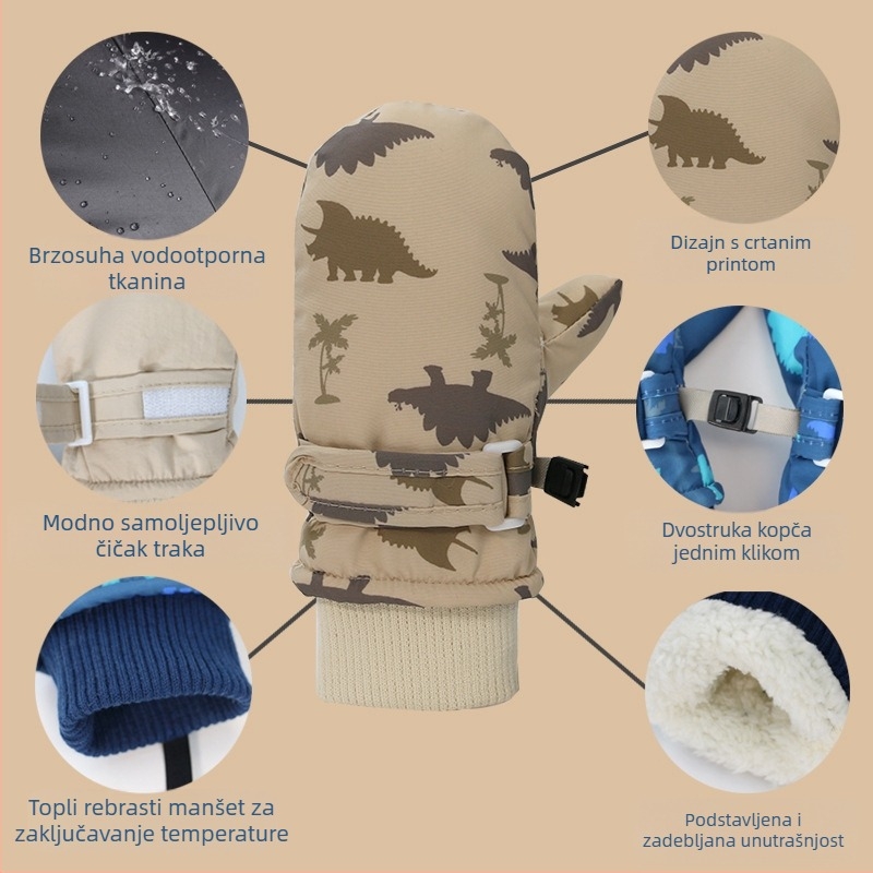 Dječje skijaške rukavice za novorođenčad, brzosušeće tkanine, podstavljene flisom, zadebljane, dječje vodootporne, tople rukavice