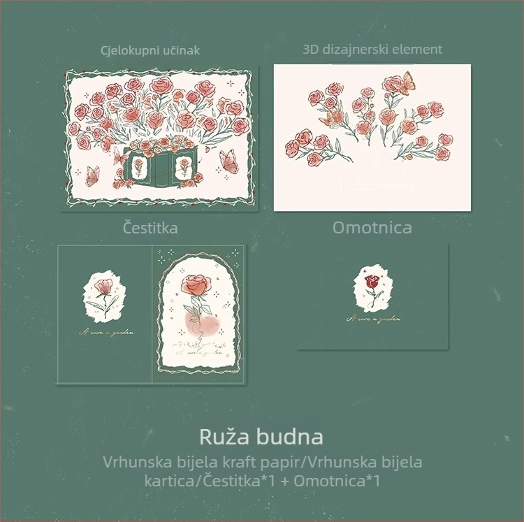 Karta 3 inča Jednostavna i elegantna Ona vrhunski vrući zlatni poklon Čestitka za Dan učitelja za ljubavnike i trodimenzionalna knjiga ljubavi za rođendan Ruža