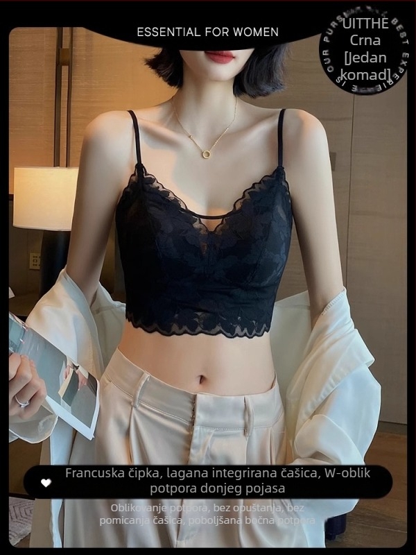 Čipkasti seksi prekrasni grudnjak s leđima, ženski ljetni, anti-light, ultra tanki grudnjak u obliku slova U s fiksnim košaricama i skupljenim zečjim ušima