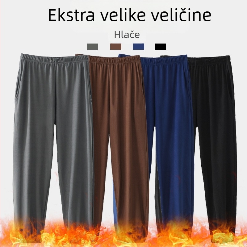 Zimske ležerne tople hlače srednjih godina s flis podstavom i zadebljanim materijalom, široke baršunaste hlače za debele muškarce