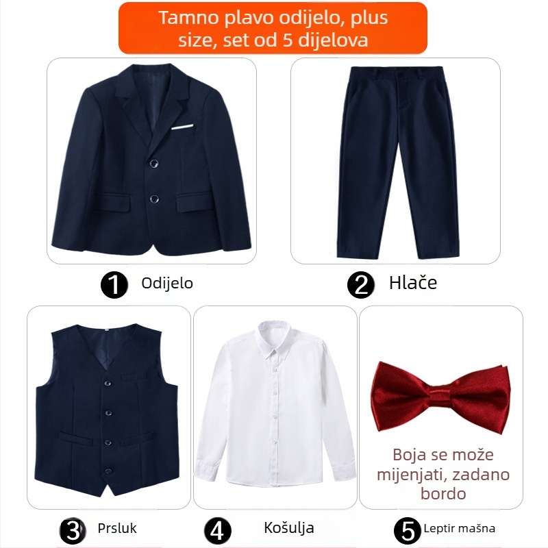 Dječji svečani odijelo za klavirske nastupe, britski stil, sako i hlače za dječaka