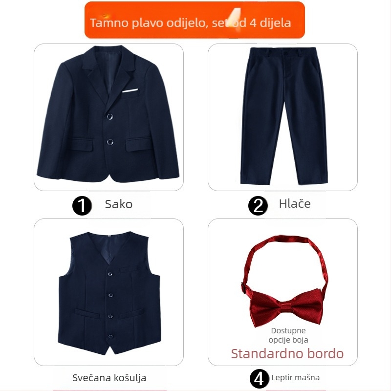Dječji svečani odijelo za klavirske nastupe, britski stil, sako i hlače za dječaka