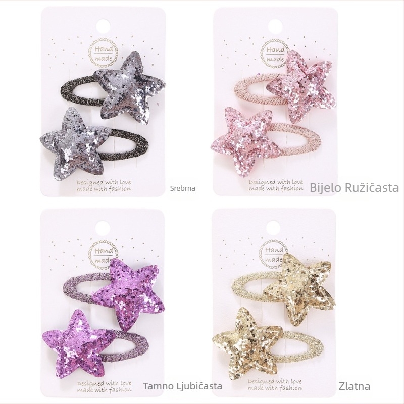 Novo dječje pokrivalo za glavu u korejskom stilu, slomljena ukosnica za dječake i djevojčice, slatke šljokice, velika peterokutna zvijezda, kopča s šiškama i rubom