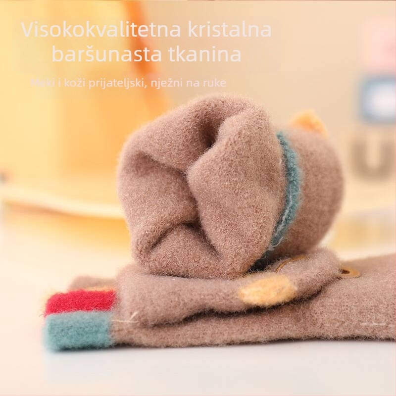 Dječje rukavice za dječake s motivom bagera, jesenske i zimske crtane slatke pletene vunene rukavice s pola prsta, otporne na hladnoću