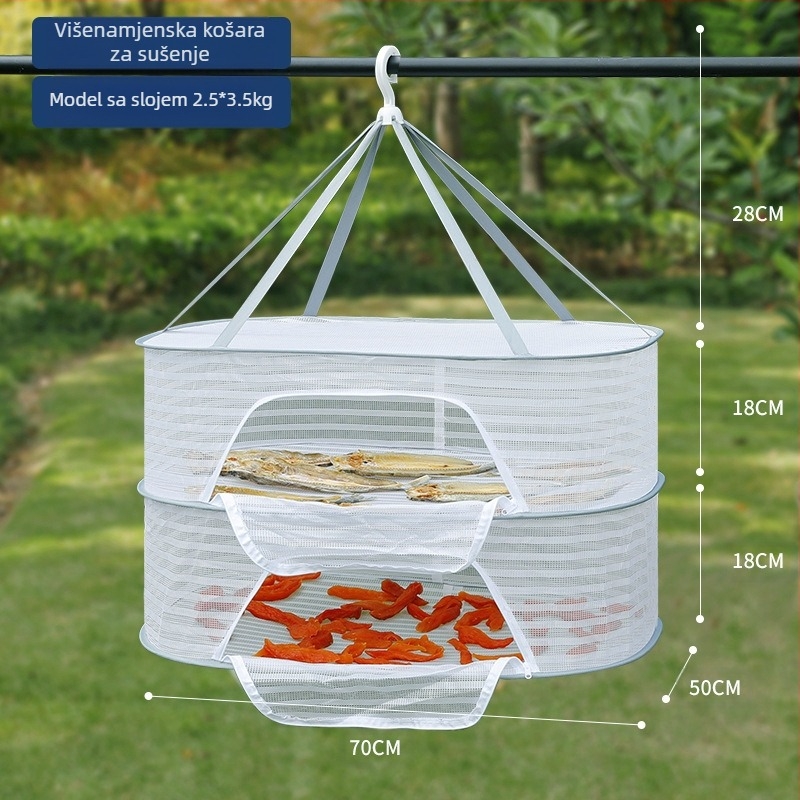 Mreža protiv muha za sušenu ribu, mreža za suhu robu, kućanska košara za sušenje na balkonu, sušenje hrane, artefakta, stalak za košare za sušenje hrane