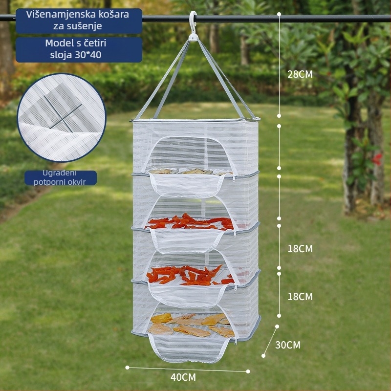 Mreža protiv muha za sušenu ribu, mreža za suhu robu, kućanska košara za sušenje na balkonu, sušenje hrane, artefakta, stalak za košare za sušenje hrane
