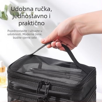 Najlonska mrežasta dvoslojna kozmetička torba za žene velikog kapaciteta, prijenosna putna kozmetika, torba za pranje, veleprodajni tisak LOGA