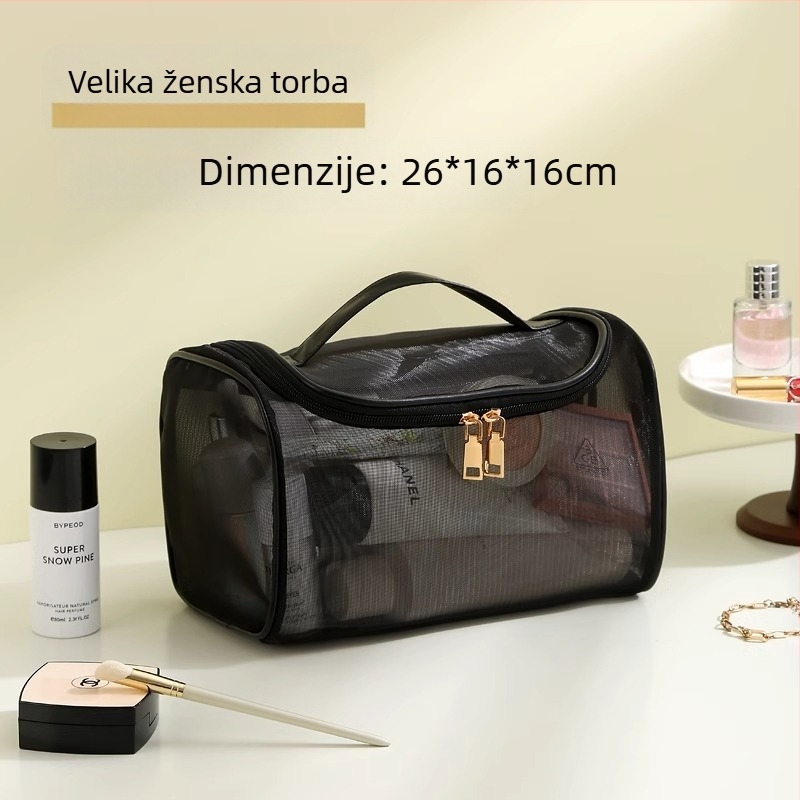 Najlonska mrežasta dvoslojna kozmetička torba za žene velikog kapaciteta, prijenosna putna kozmetika, torba za pranje, veleprodajni tisak LOGA