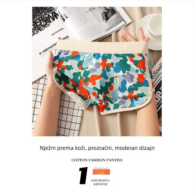 Muško donje rublje s crtanim printom u boji, mladenački slatki stil, udobne bokserice do sredine struka, prilagođene koži, Zhongshan veleprodaja
