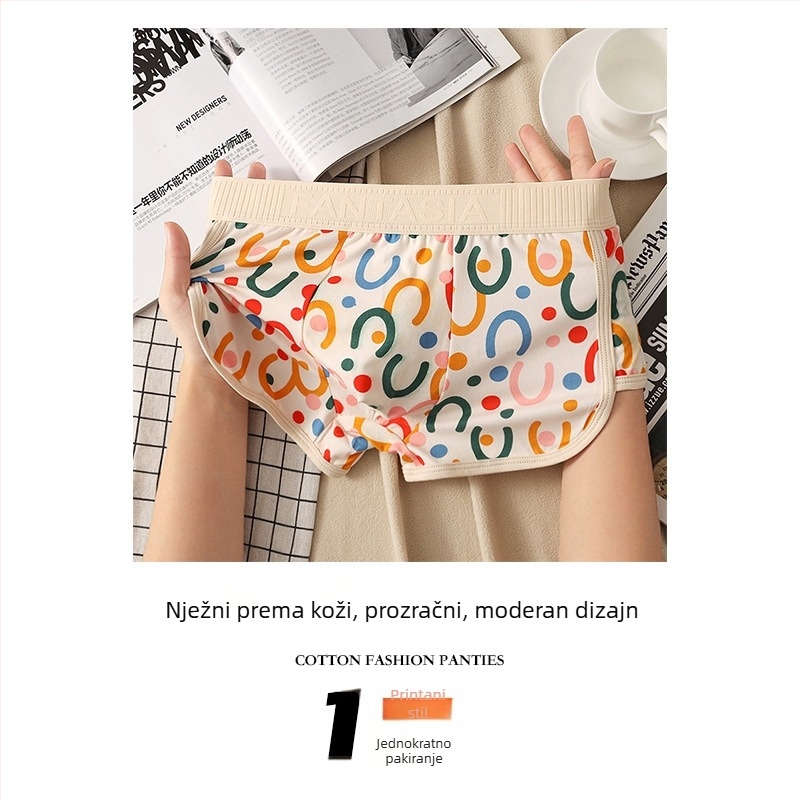 Muško donje rublje s crtanim printom u boji, mladenački slatki stil, udobne bokserice do sredine struka, prilagođene koži, Zhongshan veleprodaja