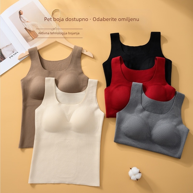 A58 Jesenski i zimski novi ženski termalni prsluk bez tragova s prsnim jastučićima, grudnjak otporan na habanje, jednodijelno donje rublje, unutarnji i vanjski gornji dio