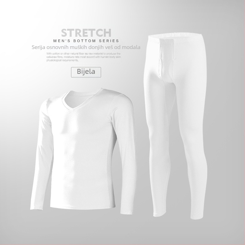 Muški modalni termalni set donjeg rublja, tanka jesenska odjeća i hlače, muški uski kroj za mlade, jednobojna baza, ultra tanka baza