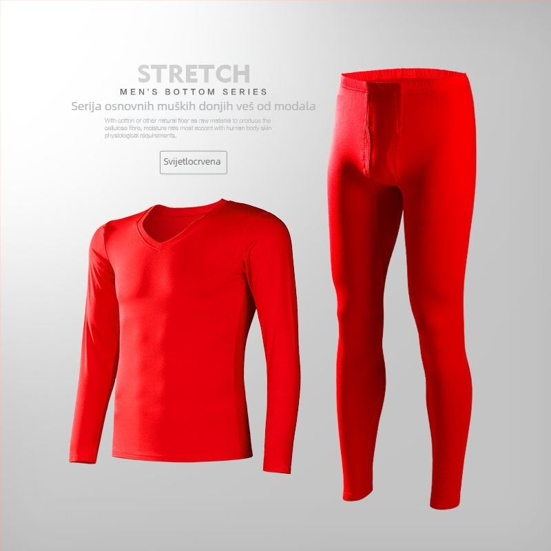 Muški modalni termalni set donjeg rublja, tanka jesenska odjeća i hlače, muški uski kroj za mlade, jednobojna baza, ultra tanka baza