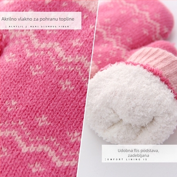 Dvoslojne flisom podstavljene zadebljane vanjske hladnootporne dječje torbe za prste, pletene slatke djevojačke zimske rukavice, dječje tople rukavice