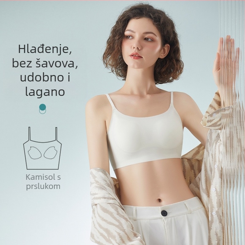 Ženski grudnjak U-oblikovani prekrasni leđni gaćici od ledene svile, ljetni, za male grudi, push-up s jastučićima za grudi, vanjski prsluk, sve u jednom, bešavni, veliki, bez leđa