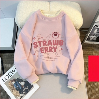 Djevojački pulover s okruglim izrezom i flisom, jesensko-zimski dječji široki top u zapadnjačkom stilu s vunenim ovratnikom, djevojačka zimska osnovna majica