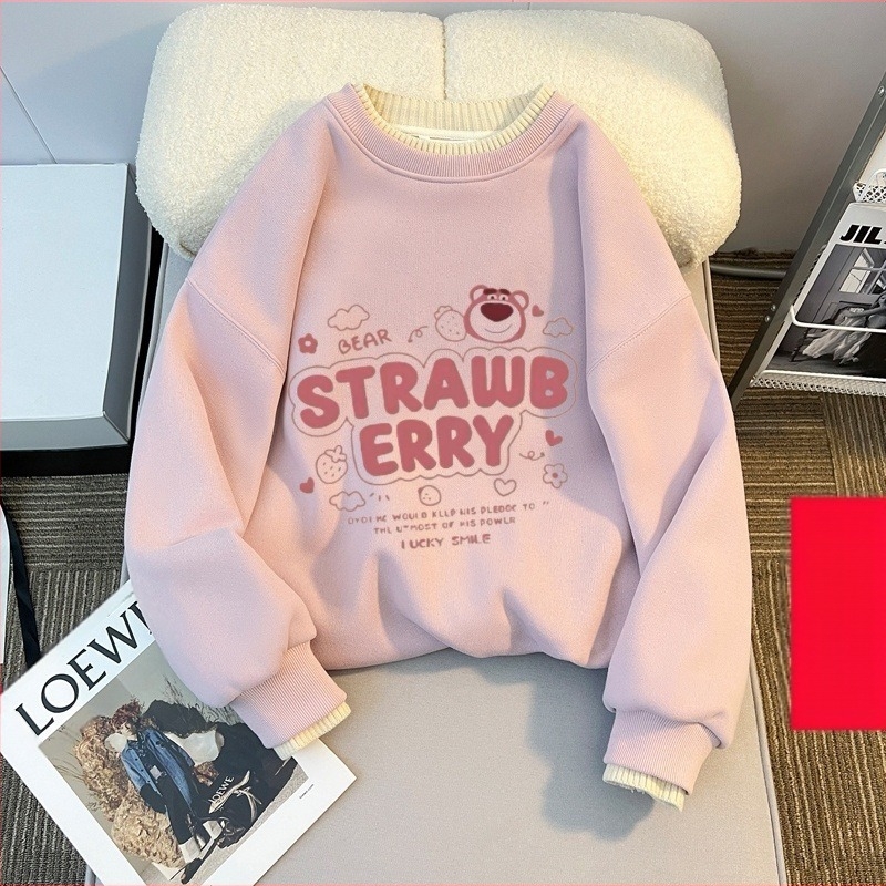 Djevojački pulover s okruglim izrezom i flisom, jesensko-zimski dječji široki top u zapadnjačkom stilu s vunenim ovratnikom, djevojačka zimska osnovna majica