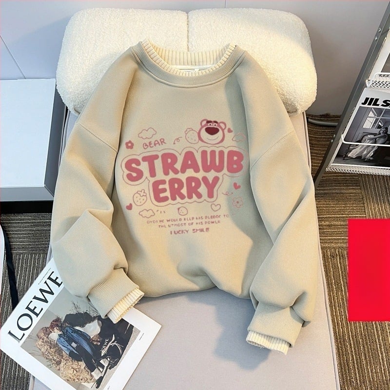 Djevojački pulover s okruglim izrezom i flisom, jesensko-zimski dječji široki top u zapadnjačkom stilu s vunenim ovratnikom, djevojačka zimska osnovna majica