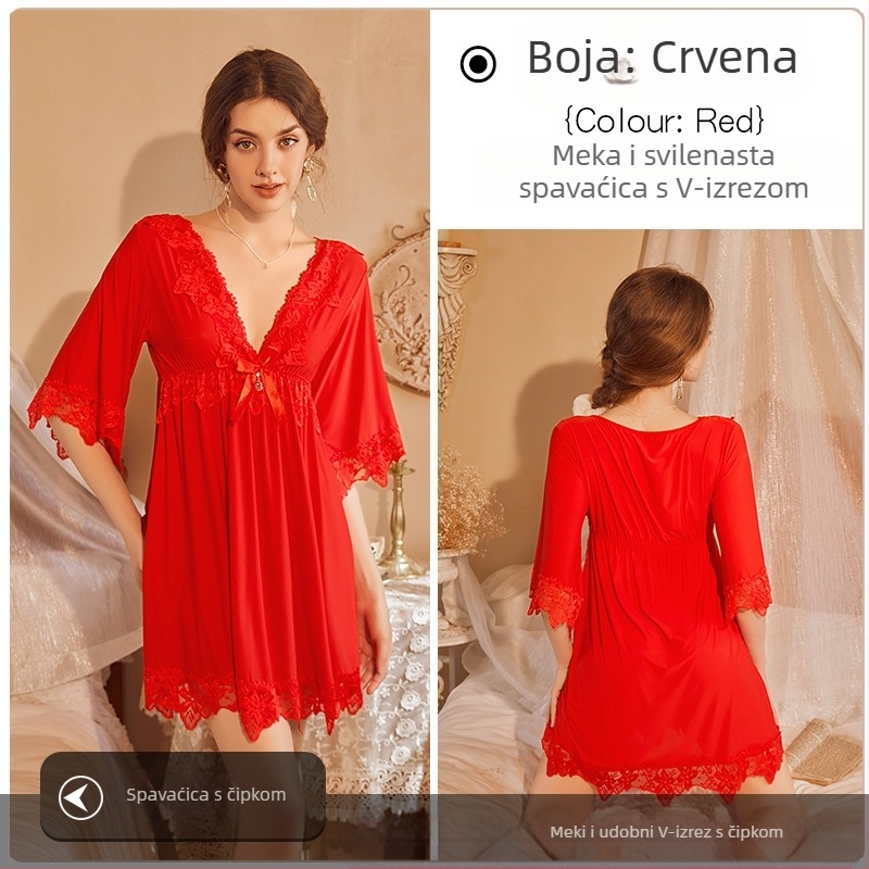 Popularna online spavaćica za slavne osobe, čipkasta, izvezena, seksi, plus size, široka, za mršavljenje, veleprodaja