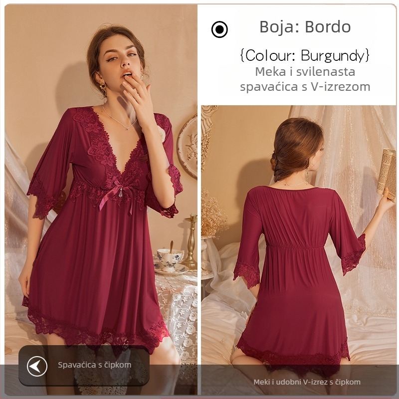 Popularna online spavaćica za slavne osobe, čipkasta, izvezena, seksi, plus size, široka, za mršavljenje, veleprodaja