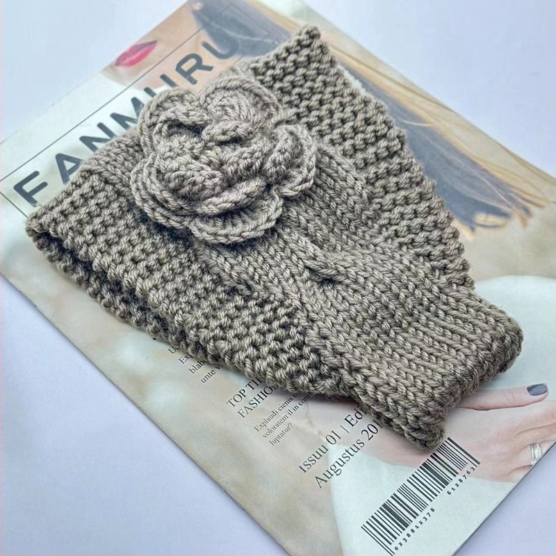 Pleteni vuneni pojas za kosu s uvijenom kamelijom, pokrivalo za glavu, zaštitno pokrivalo za uši, rastezljivi ručno izrađeni nakit za kosu, topli trak za kosu za jesen i zimu