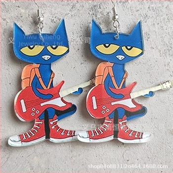 Prekogranične kreativne crtane naušnice s gitarom i crvenom psom za dame i djevojčice, učenice, poklon za povratak u školu, učiteljima i učiteljicama