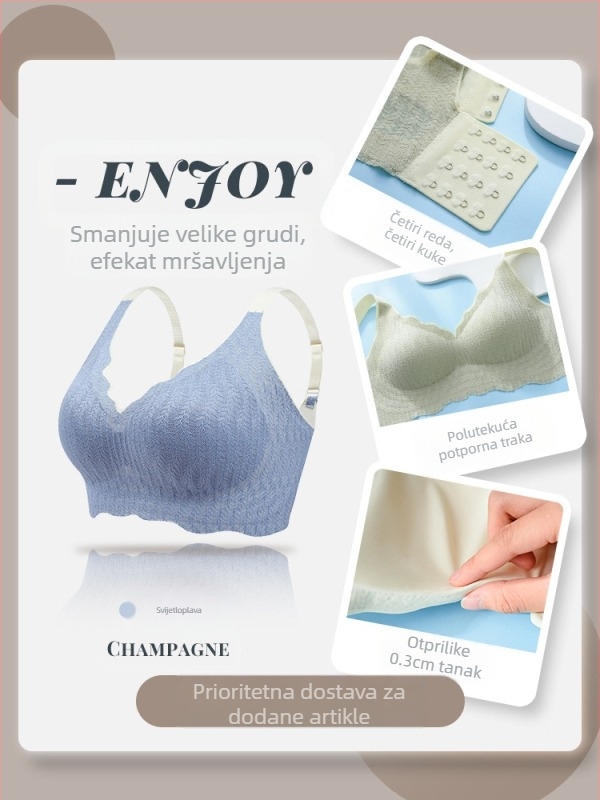 Traceless Donje rublje Ženski grudnjak za velike grudi, mali, punije veličine, bucmasti, tanki push-up grudnjak, skupljajući se