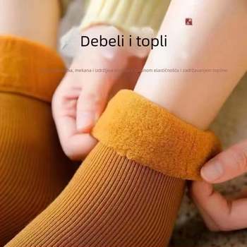 Ženske snježne čarape do sredine teleta, debele vunene čarape s flis podstavom, tople frotir jesenske i zimske čarape za spavanje u jednoj boji