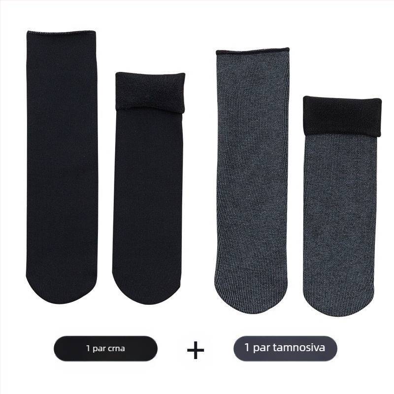 Ženske snježne čarape do sredine teleta, debele vunene čarape s flis podstavom, tople frotir jesenske i zimske čarape za spavanje u jednoj boji