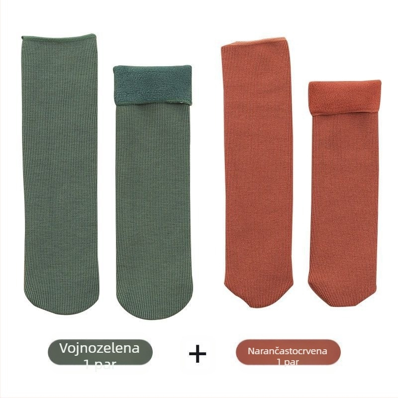 Ženske snježne čarape do sredine teleta, debele vunene čarape s flis podstavom, tople frotir jesenske i zimske čarape za spavanje u jednoj boji