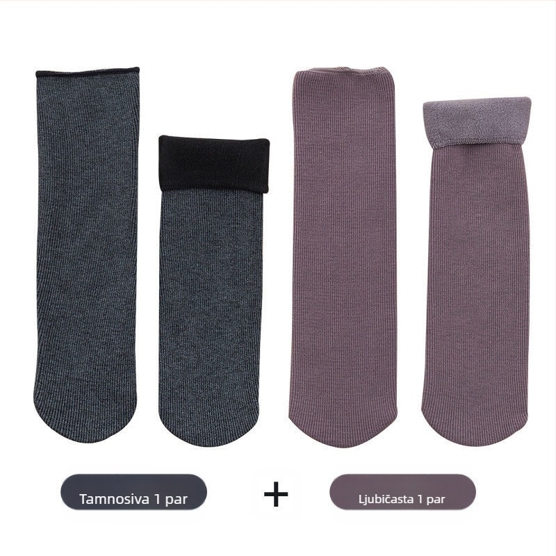 Ženske snježne čarape do sredine teleta, debele vunene čarape s flis podstavom, tople frotir jesenske i zimske čarape za spavanje u jednoj boji