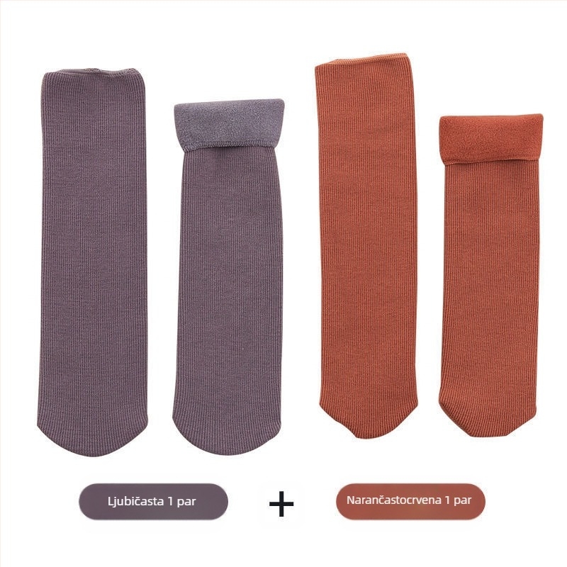 Ženske snježne čarape do sredine teleta, debele vunene čarape s flis podstavom, tople frotir jesenske i zimske čarape za spavanje u jednoj boji