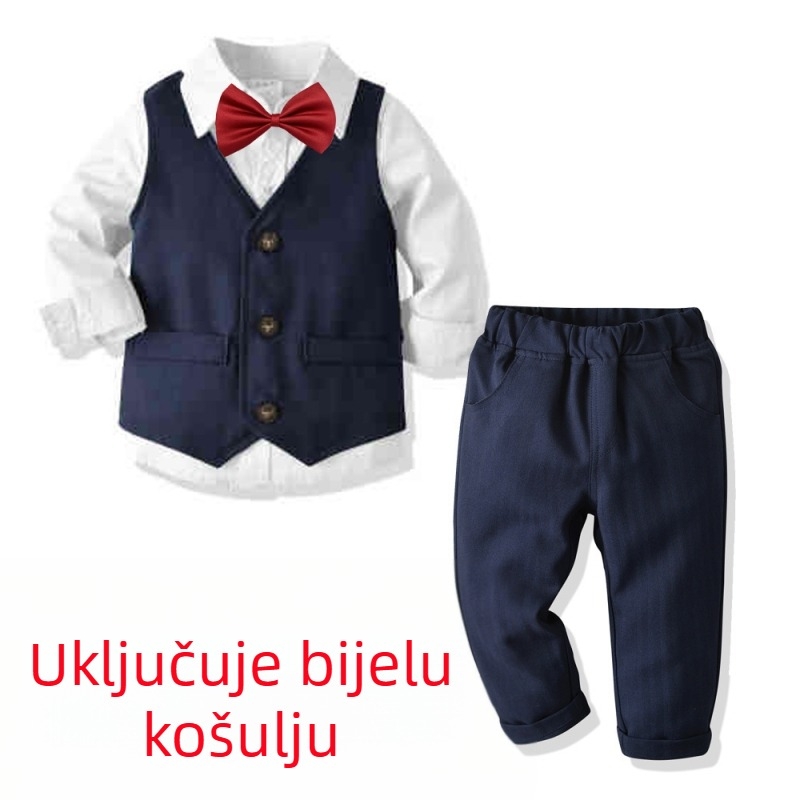 Dječji set haljina, svečana haljina, dječja bebina muška majica, hlače, haljina za banket u britanskom stilu iz četiri dijela