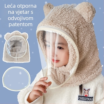 Dječja kapa, vjetrootporna kapa, zimska šal integrirana kapa sa štitnikom za lice, potpuna zaštita lica, biciklistička kapa s medvjedom, otporna na vjetar i topla