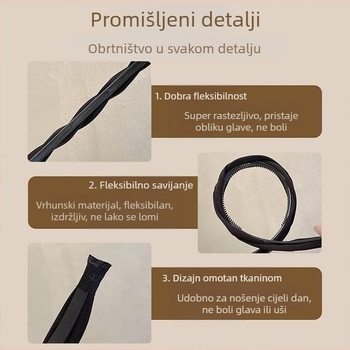 Visoka traka za glavu s kranijalnom glavom, ženska, novi stil iz 2024., neklizajuća traka za glavu s širokim obodom, nazubljenim prešanim pečatom za kosu, jednostavni svežanj kose