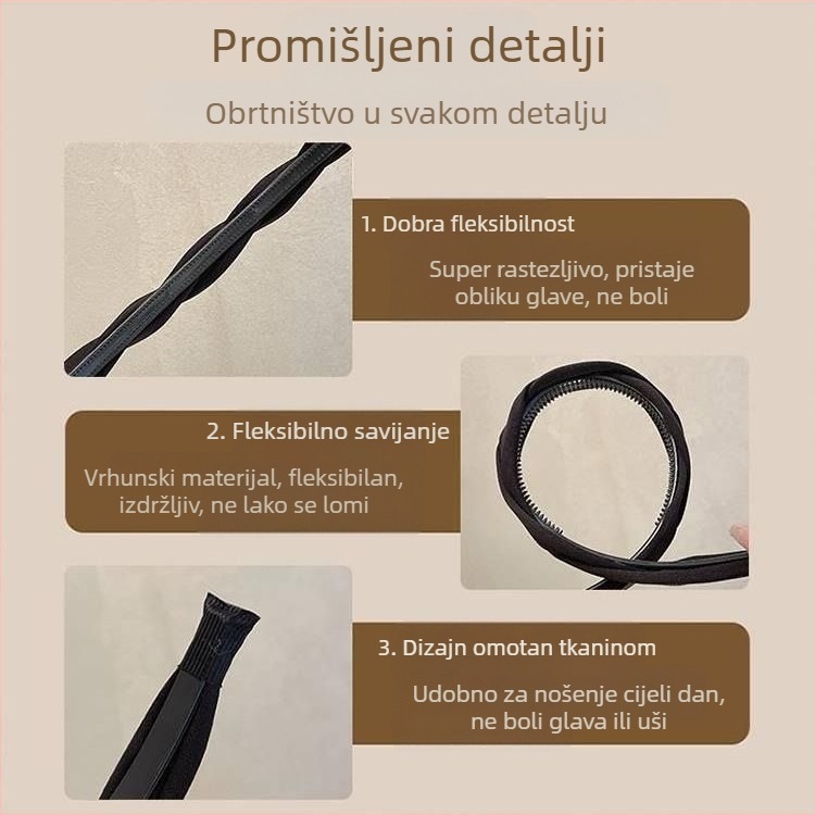 Visoka traka za glavu s kranijalnom glavom, ženska, novi stil iz 2024., neklizajuća traka za glavu s širokim obodom, nazubljenim prešanim pečatom za kosu, jednostavni svežanj kose