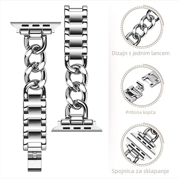 Pogodno za Apple Watch Mali remen od nehrđajućeg čelika u Chanel stilu, traper lanac, metalni remen od jabuke