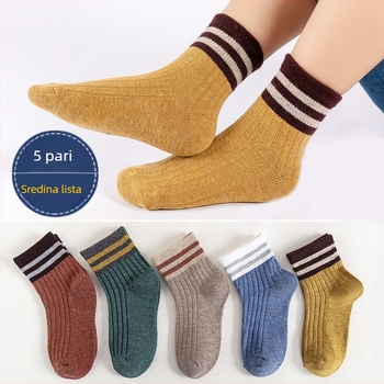 Dječje čarape do srednjeg lista, s dvije pruge, pamuk, unisex, slatke, prozračne, školski stil