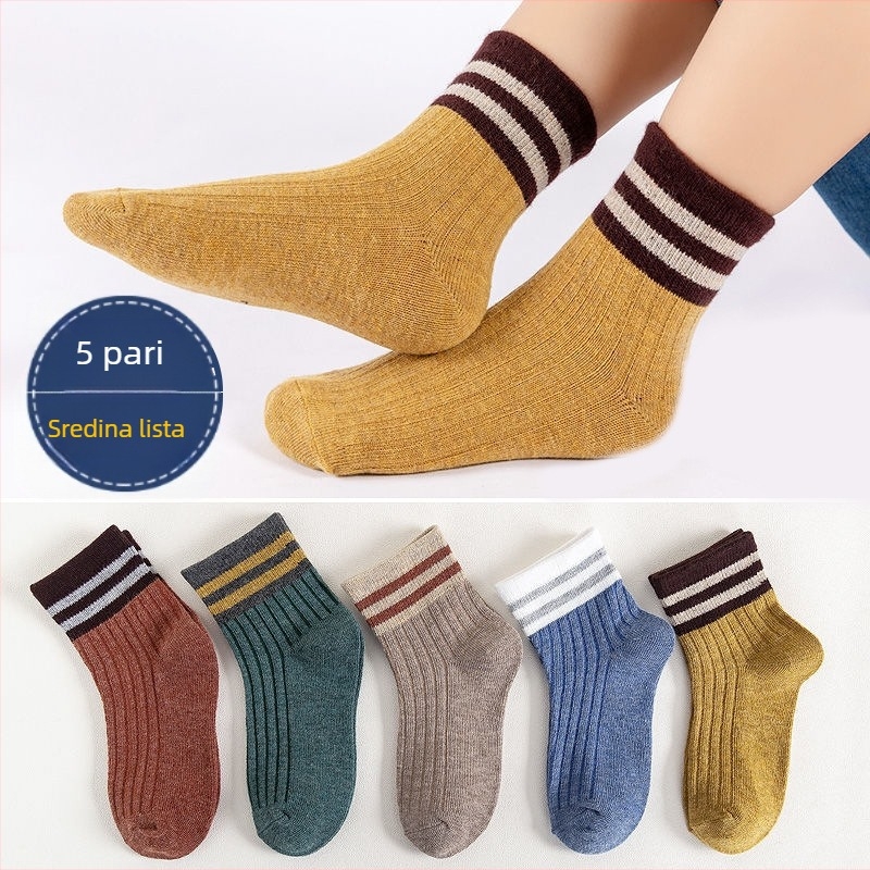 Dječje čarape do srednjeg lista, s dvije pruge, pamuk, unisex, slatke, prozračne, školski stil