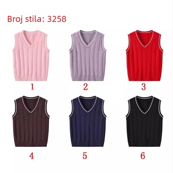 Jesenski i zimski novi pleteni odjevni predmeti s V izrezom za muškarce i žene, djecu srednje i starije dobi, veleprodaja pletenih topova bez rukava u preppy modi s uzorkom konoplje