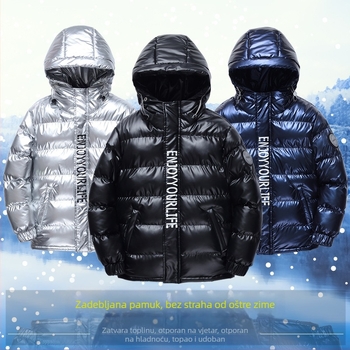 Dječji kaput s pamučnom podstavom 2023. novi, svijetli, debeli, topli, s kapuljačom, pamučno podstavljeni kaput za djecu srednje i velike veličine, modni brend